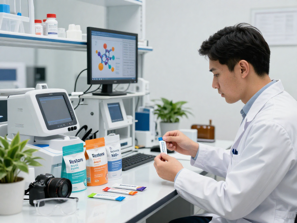 Scientist examining BPC 157 Side Effects in innovative buccal strip technology.