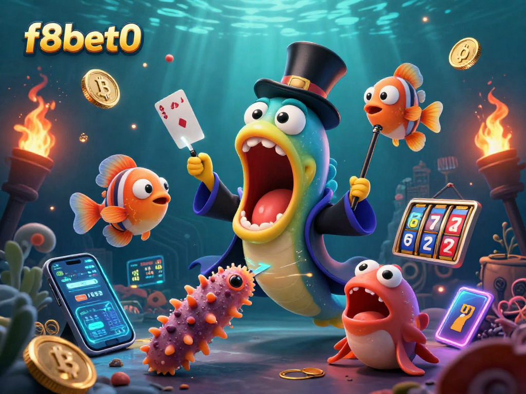 Experience the thrills of f8bet0 with a deep-sea gambling scene, showcasing unique card tricks.