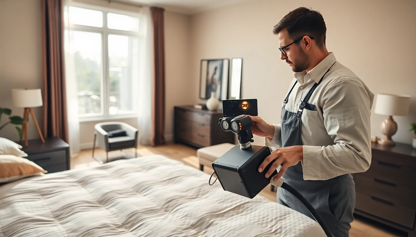 Implementing bed bug heat treatment in a professional setting with advanced equipment.