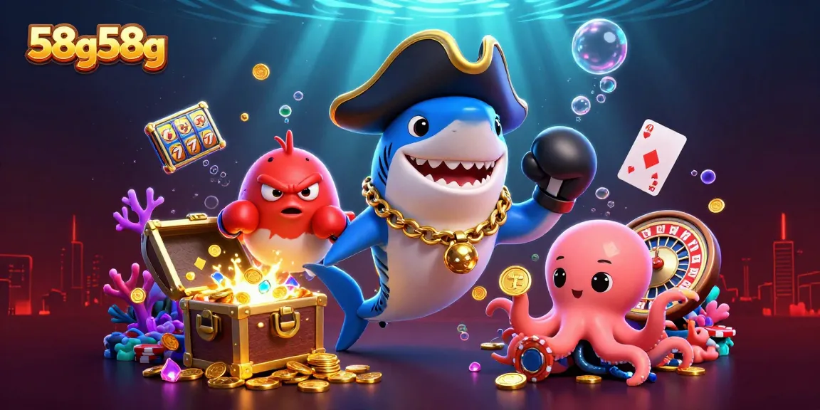 Experience the thrill of 58g58g with pirate characters amidst a gold-filled underwater casino scene.
