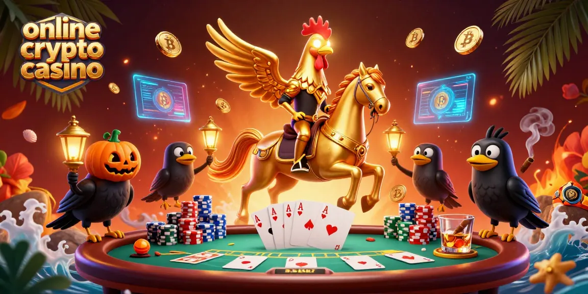 Un casino crypto en línea vibrante, con personajes únicos y elementos de juego en un entorno colorido.