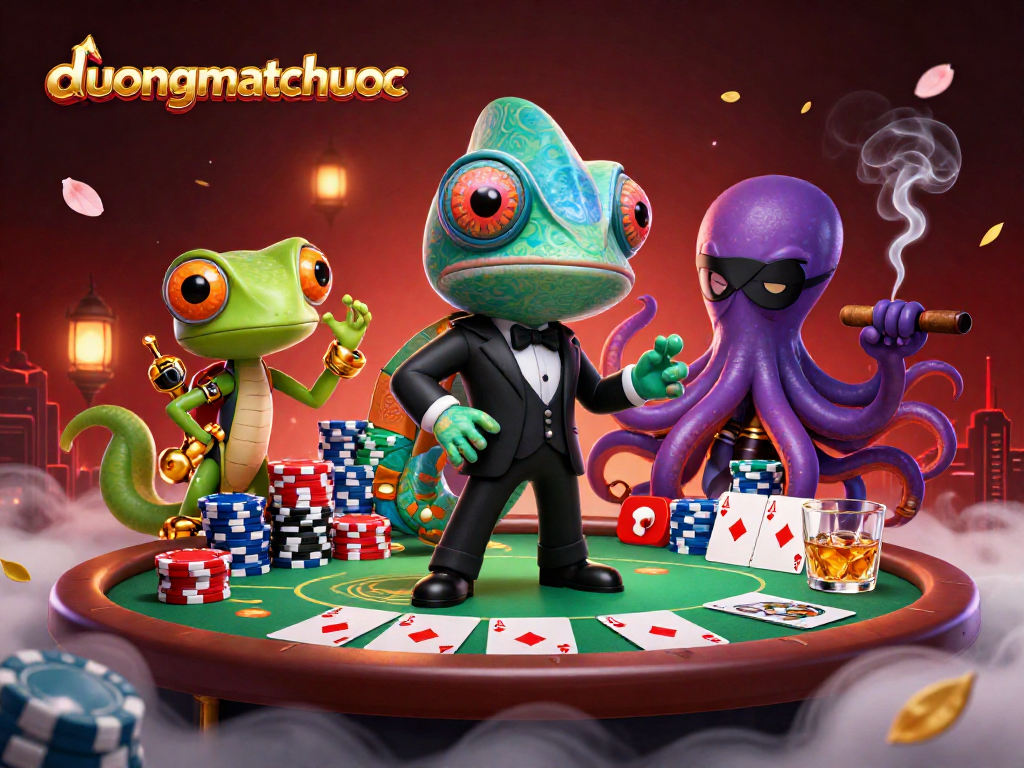 Engage in duongmatchuoc action with vibrant characters at a lively poker table.