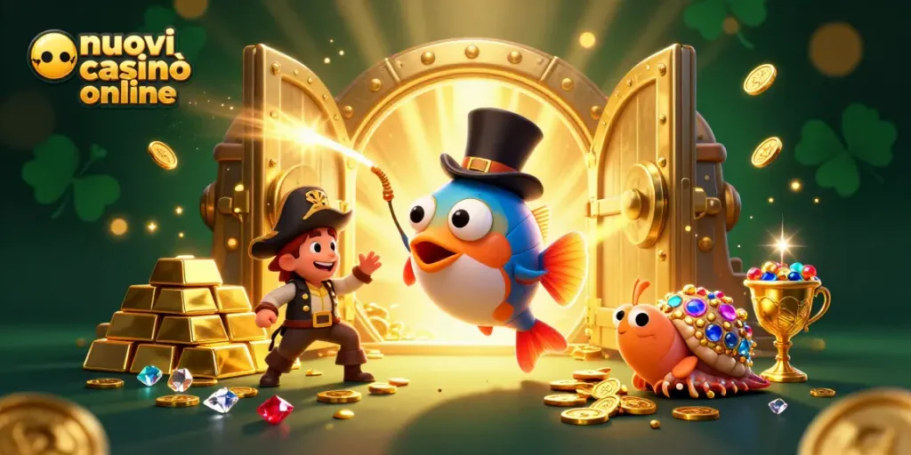 Gioco nei nuovi casinò online con un pesce angler e tesori scintillanti in un'illustrazione 3D affascinante.
