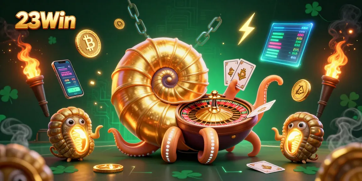 Experience the excitement of 23Win as the ancient nautilus spins the roulette wheel, showcasing vibrant gambling action.