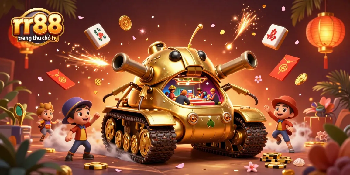 Experience the excitement at rr88 trang chủ chính thức with a vibrant gaming world inside a golden tank.