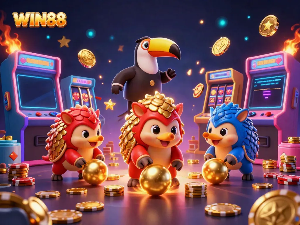 Engage in thrilling gameplay with WIN88 using colorful characters and dynamic casino elements in action.
