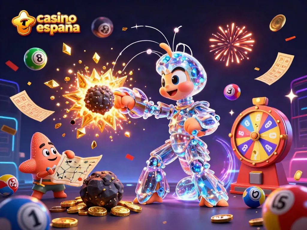 Gana en el casino españa online con una ilustración 3D de un samurái y elementos de entretenimiento.