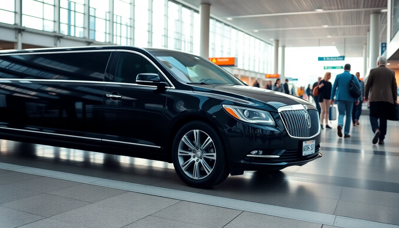 Experience reliable airport limo service next to a busy airport terminal. Luxurious and polished ride.