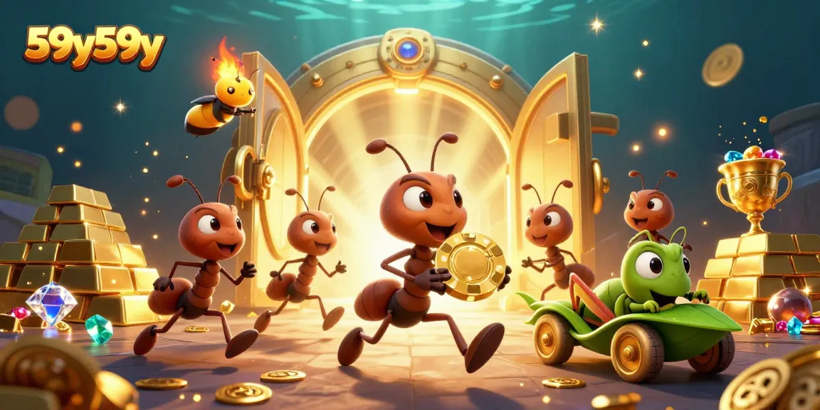 Engage with exciting 59y59y gameplay as cartoon ants plan a heist for golden poker chips.