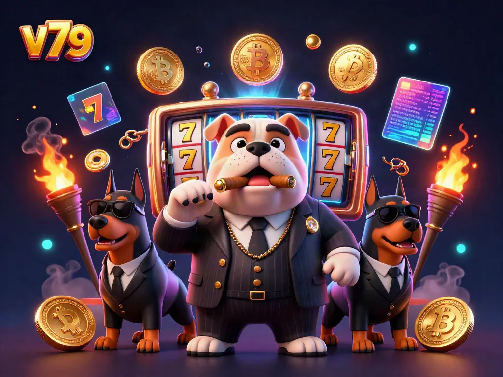 Experience thrilling gaming at v79 with a mafia boss and bodyguard, surrounded by casino elements.