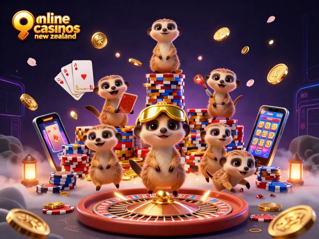 Engaging scene of meerkats in online casinos new zealand, showcasing casino gaming with vibrant visuals and action.