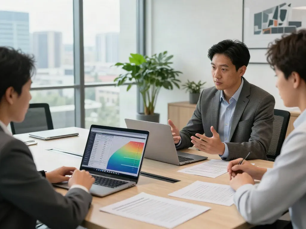 Consulting team discussing distressed debt advisory strategies in a modern office setting.