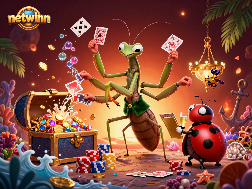Engage with netwinn's lively online casino atmosphere featuring vibrant characters and dazzling elements.