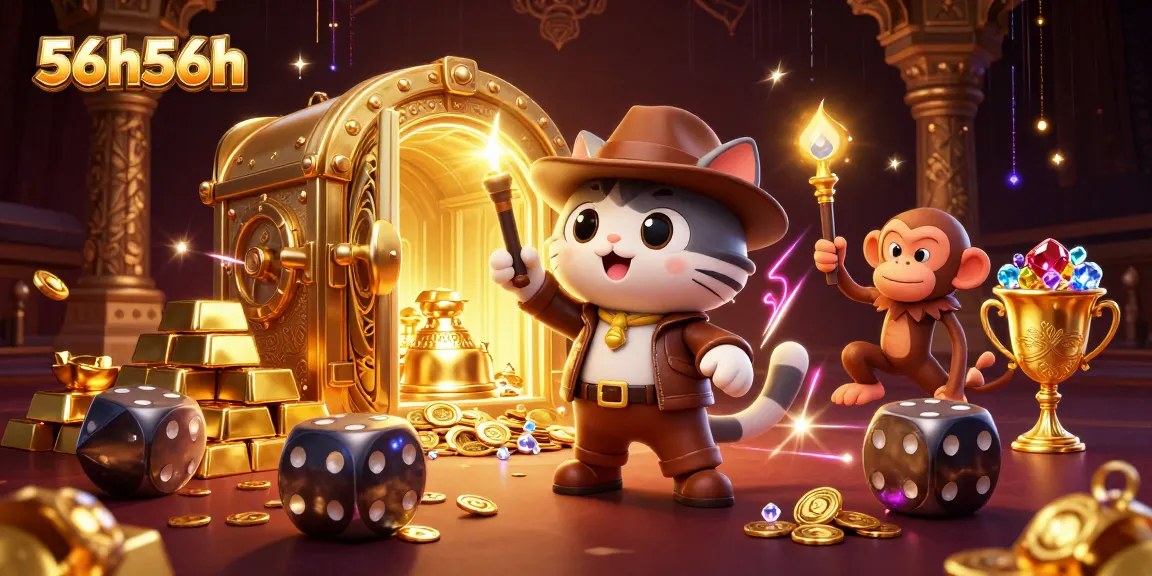O jogo 56h56h ganha vida com um gato arqueólogo e um macaco descobrindo artefatos e tesouros em um templo.