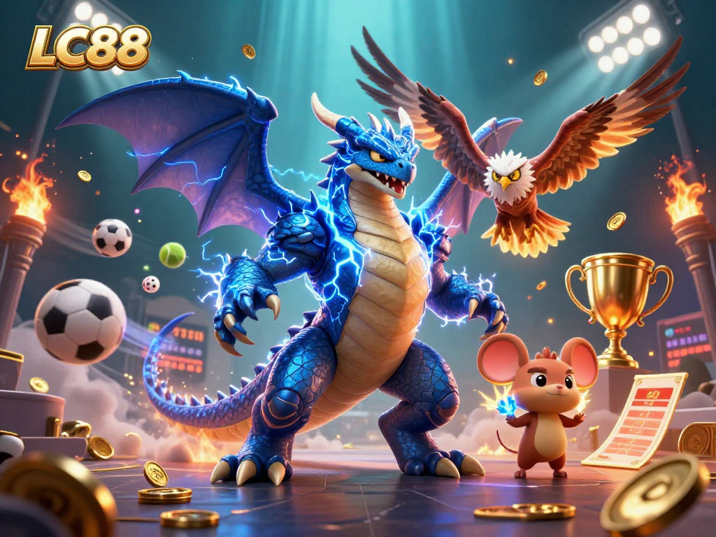 Experience the thrill of betting at LC88 with dynamic 3D characters and energetic casino elements in action.