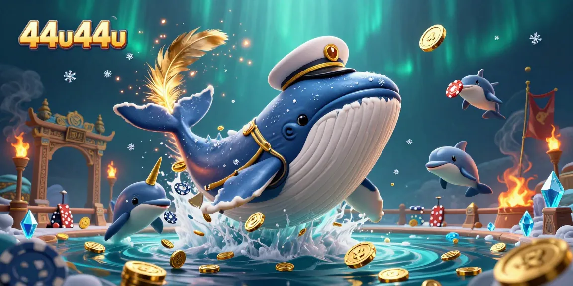Join the fun with 44u44u's thrilling casino experience featuring whales and poker chips.