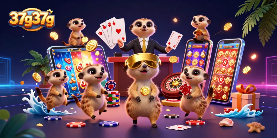 Experience the excitement of the 37g37g casino scene with meerkat characters and vibrant gaming elements.