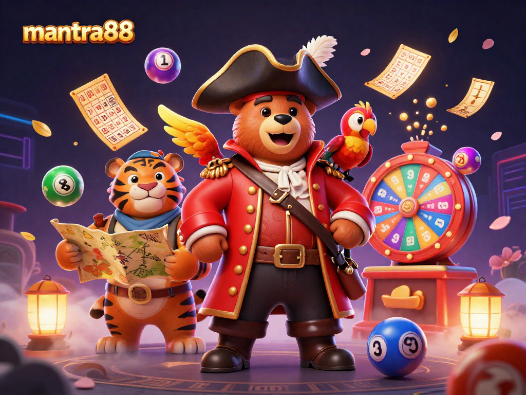 Spin into action with mantra88, showcasing an engaging 3D pirate-themed slots scene filled with excitement.
