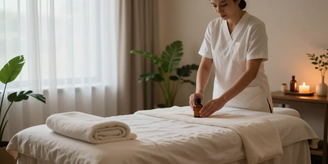 Relaxing massage therapy space at mantra88 with soothing atmosphere and aromatic oils.