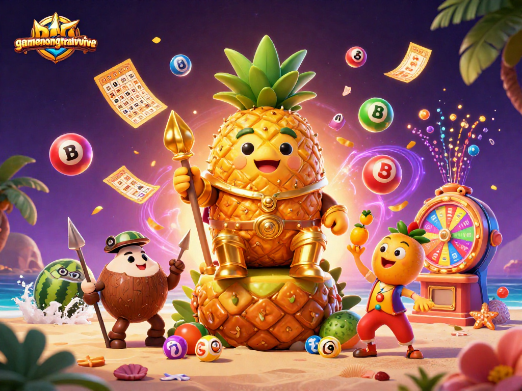 Experience excitement at gamenongtraivuive with a vibrant lottery-themed 3D illustration showcasing animated characters.