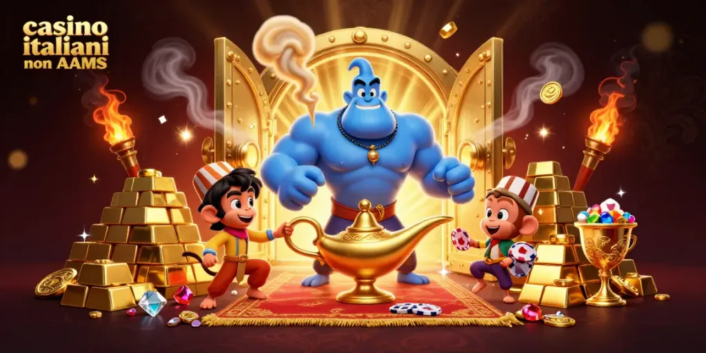 Vinci con i casino italiani non AAMS, scoprendo ricchezze e giochi avvincenti in un'illustrazione magica.