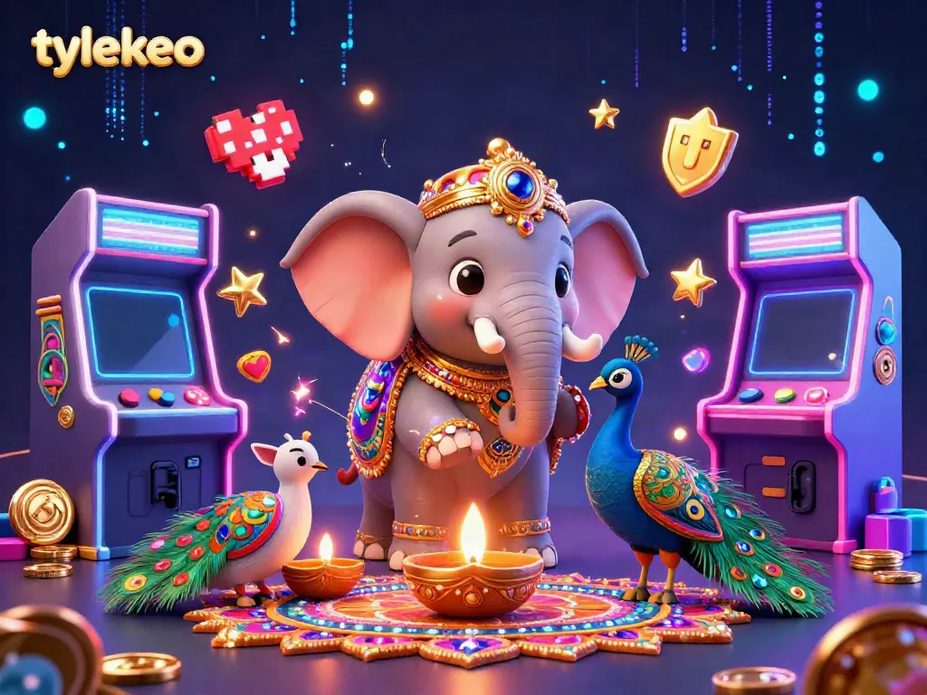 Experience thrilling betting excitement with tylekeo in this vibrant 3D casino scene featuring Diwali character elements.