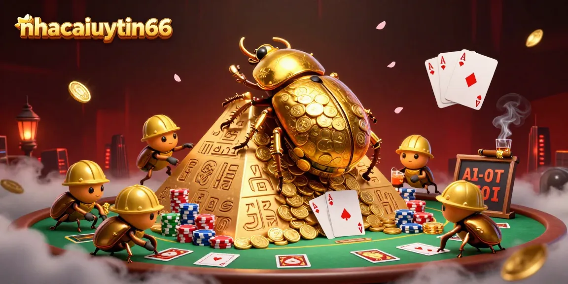 Catch exciting casino action with nhacaiuytin66 as golden beetles roll coins up a pyramid.