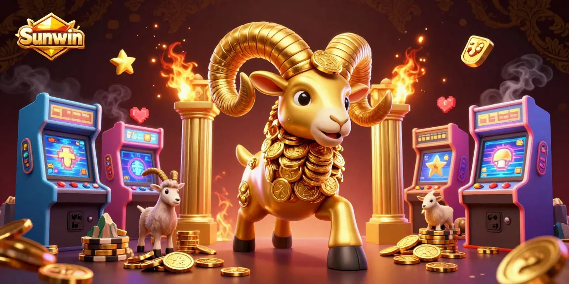 Engage with Sunwin's exciting casino experience, featuring vibrant gaming elements and a dynamic golden ram.