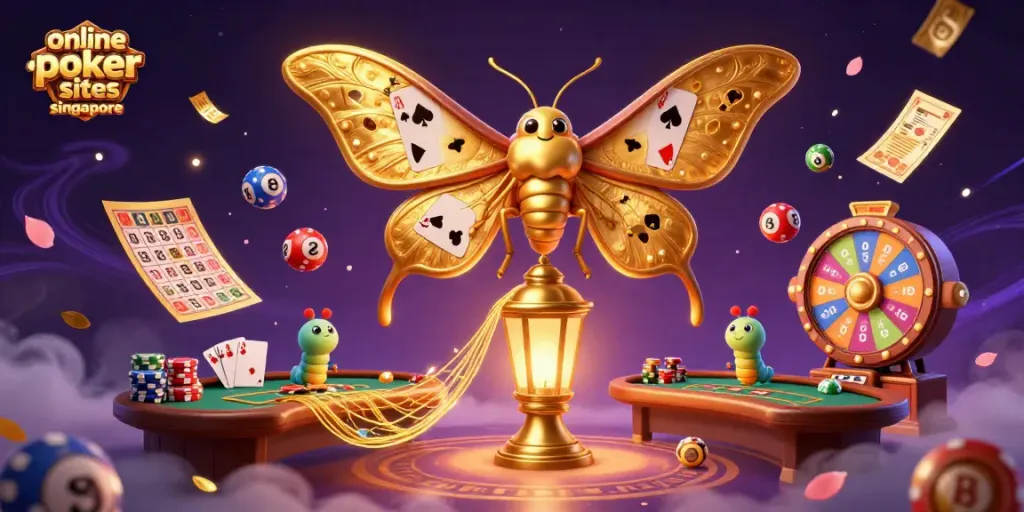 Experience thrilling gameplay at online poker sites Singapore with vibrant poker elements and dynamic casino atmosphere.