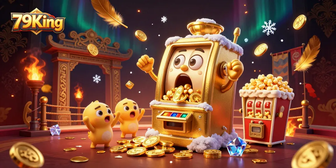 Experience the excitement of 79King with golden slot machines celebrating wins in a vibrant casino scene.