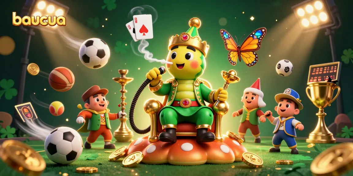 Engage in thrilling baucua gameplay amidst vibrant 3D illustrations and casino elements.