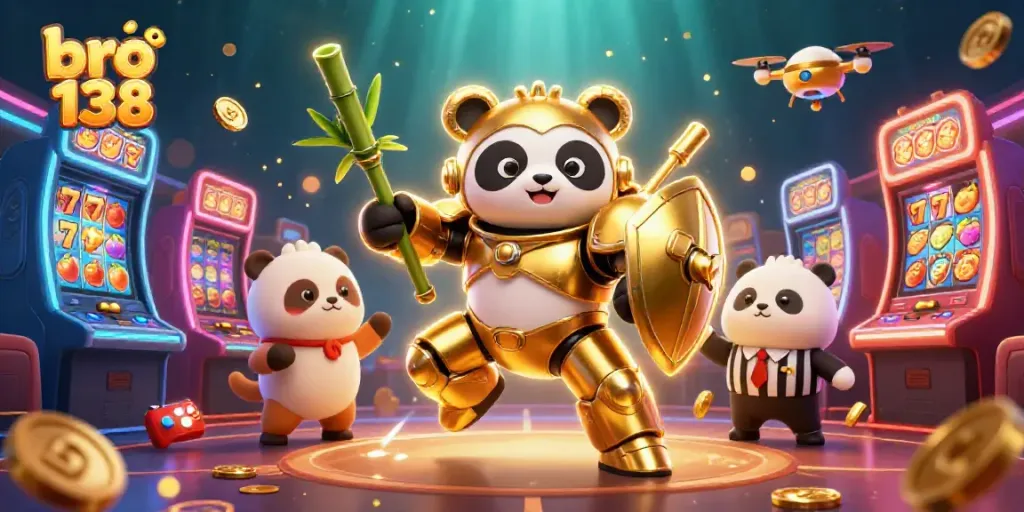 Experience thrilling gameplay with the bro 138 mech-suit panda in an enchanting casino arena.