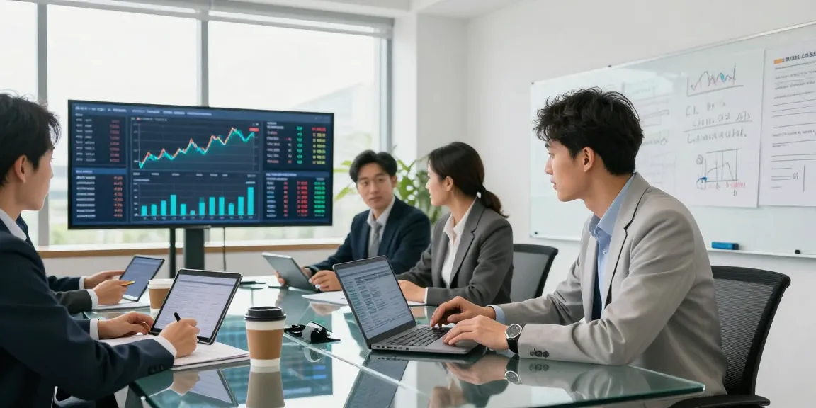 Business professional analyzing financial data while collaborating with colleagues in a modern office setting, highlighting cibc cmo.