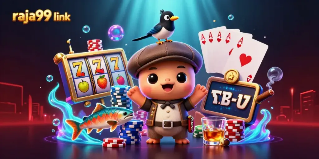 Engage with vibrant raja99 link scene featuring baby Nessie, fortune elements, and lively slot visuals.