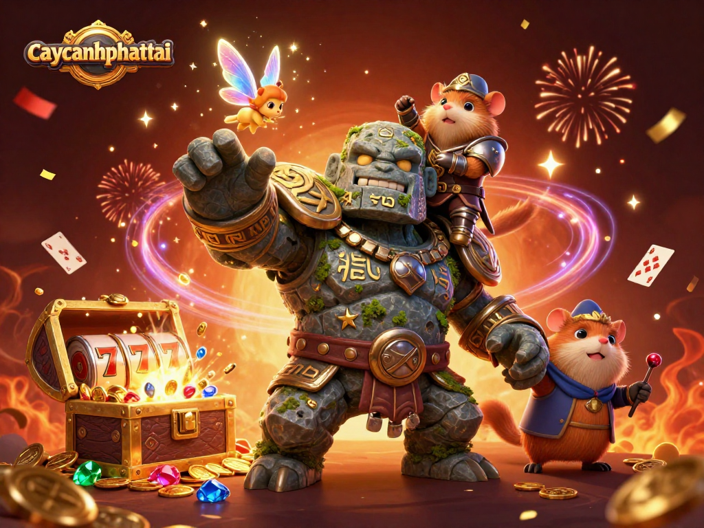Spin to win with caycanhphattai's thrilling 3D slot game featuring vibrant treasure chest action.
