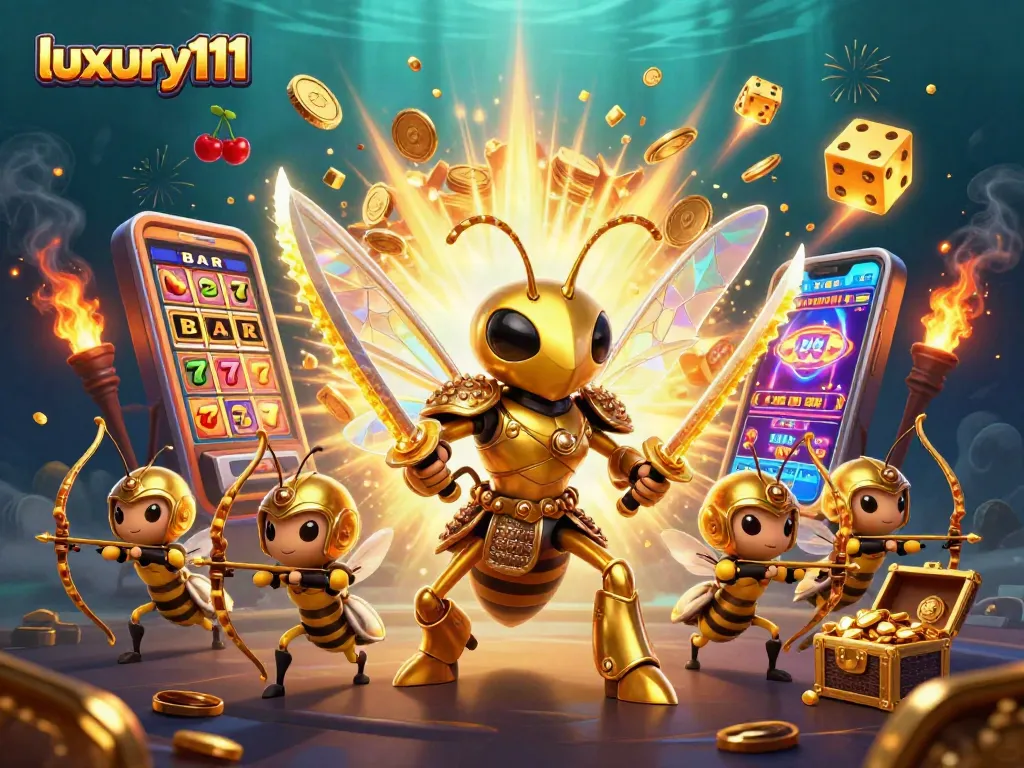 Experience the excitement of luxury111 as the golden hornet leads a jackpot explosion with vibrant casino elements.