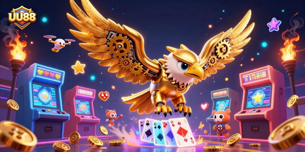 UU88 celebrates the thrill of gaming with this ultra-detailed 3D casino illustration showcasing dynamic gameplay and energy.