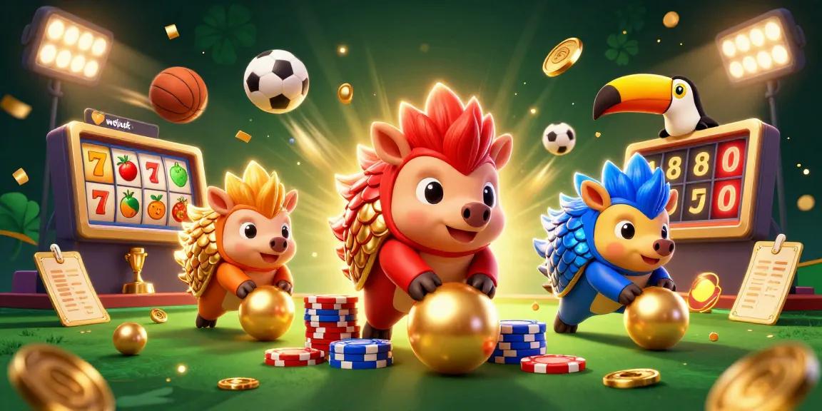 Experience the excitement of wdyuk slots with rival pangolins bowling through stacks of poker chips.
