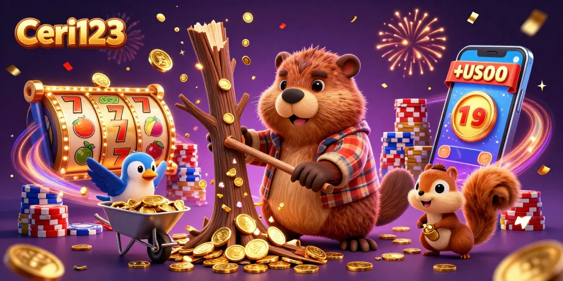 Ceri123 players winning big with golden coins raining from a tree in an exciting slot game illustration