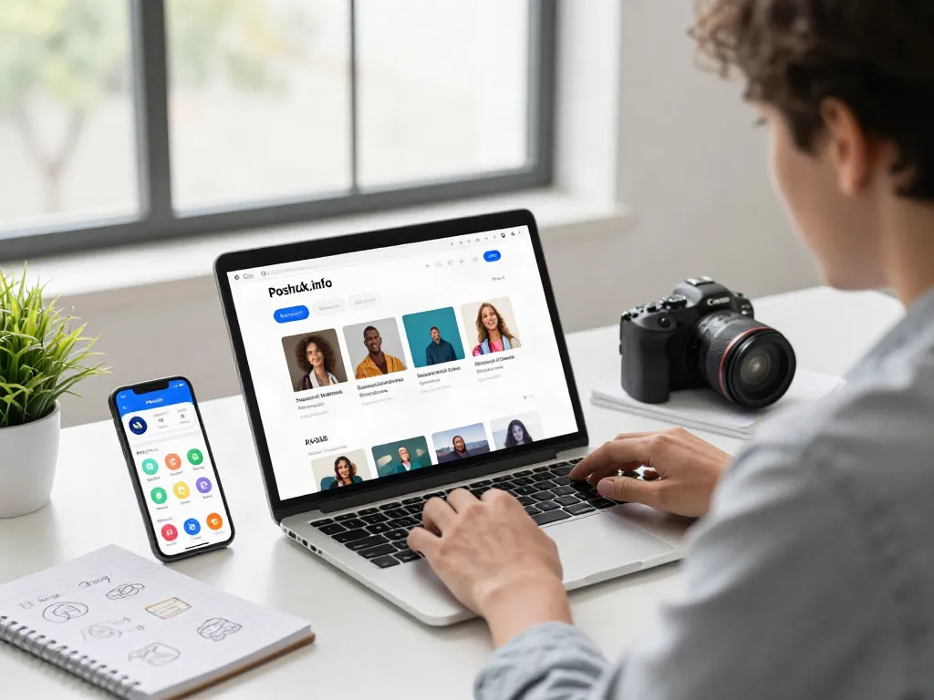 Exploring Poshuk.info site for service provider searches in a modern workspace.