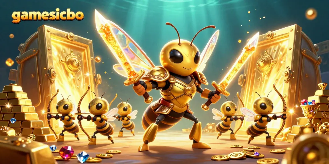 Engage with gamesicbo online in this vibrant 3D scene featuring dynamic characters and treasure elements.