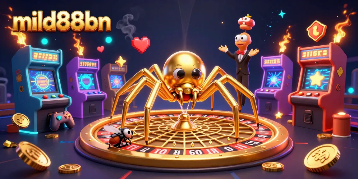 Watch mild88bn's golden spider spin a roulette web while players engage in vibrant casino action.